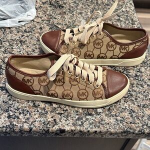 Michael Kors Logo Pattern Sneakers in Brown and Cream